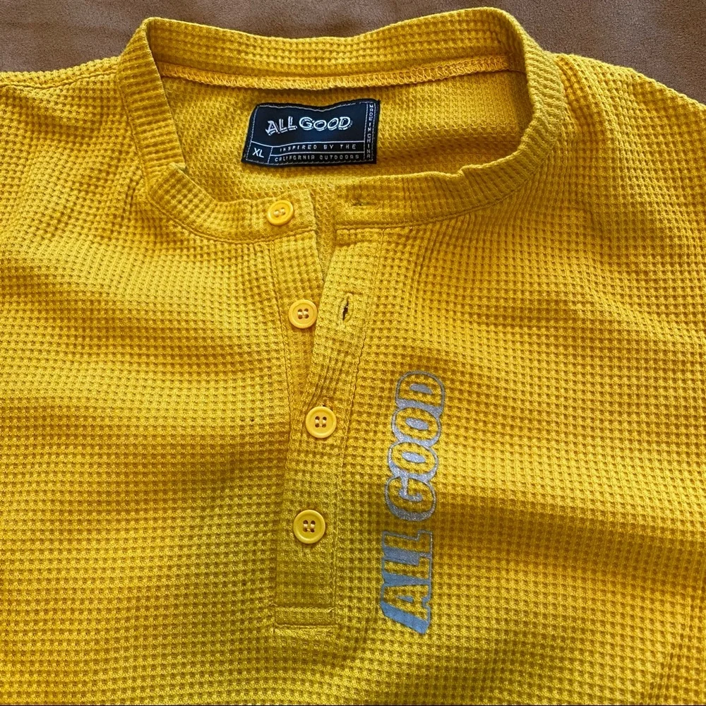 All Good Never Better bright yellow waffle Henley mens XL slim fit - Picture 2 of 5